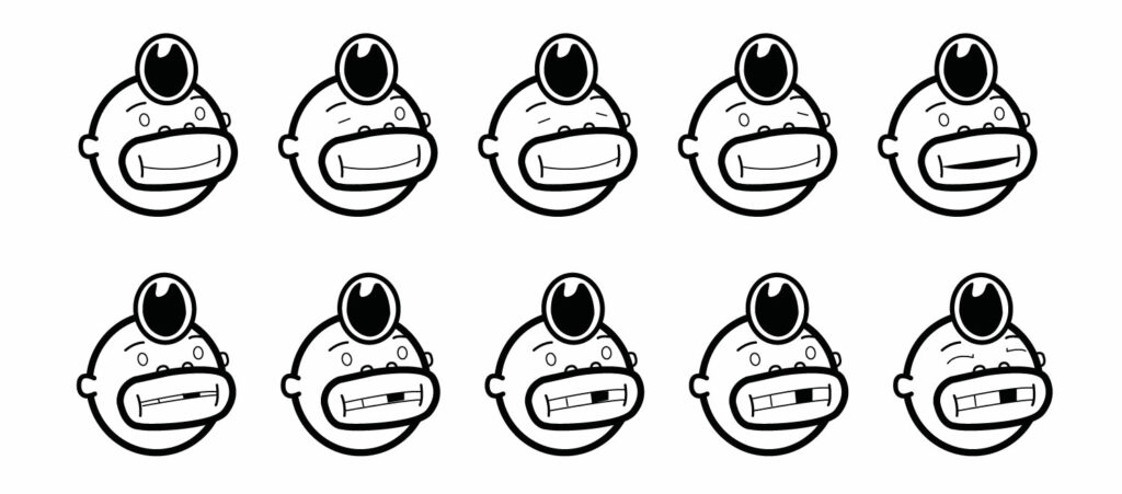 Études sur les expressions du visage du personnage "Lacolyte".