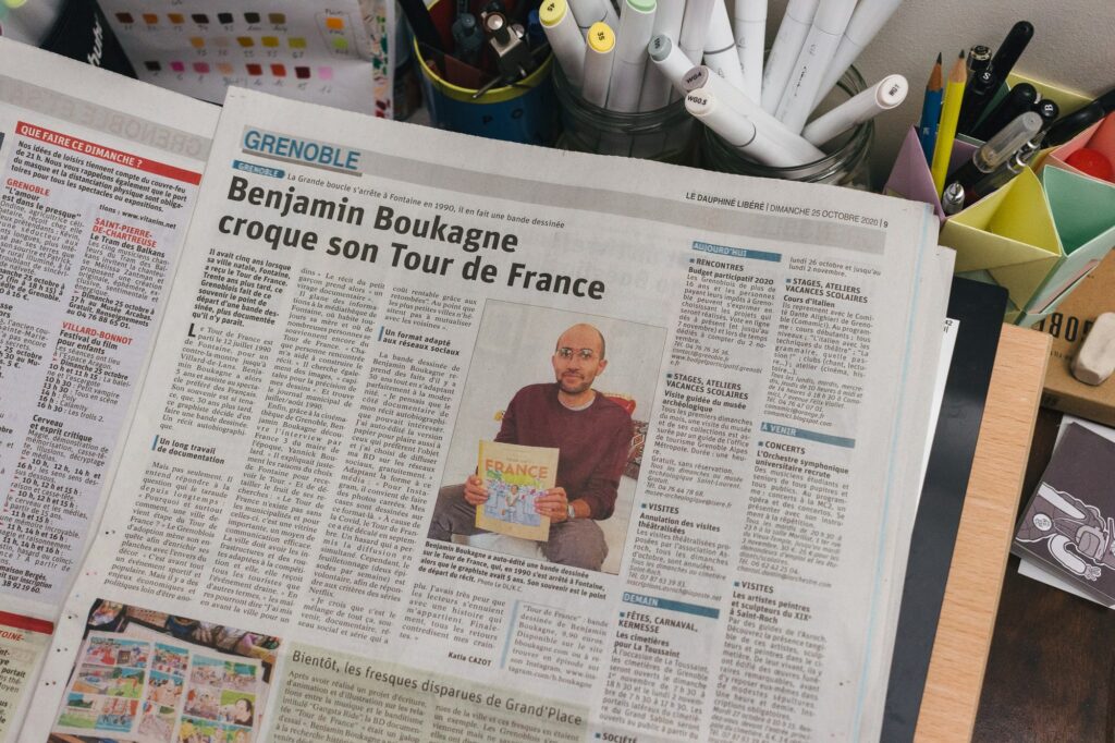 Article du Dauphiné Libéré sur la BD « Tour de France » de Benjamin Boukagne